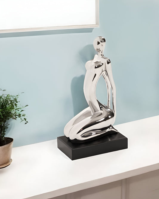 Modern Silver and Black Ustrasana Yoga Sculpture-0