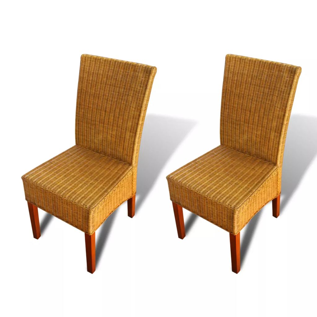 vidaXL Dining Chair Woven Dining Room Kitchen Furniture Brown Natural Rattan-3