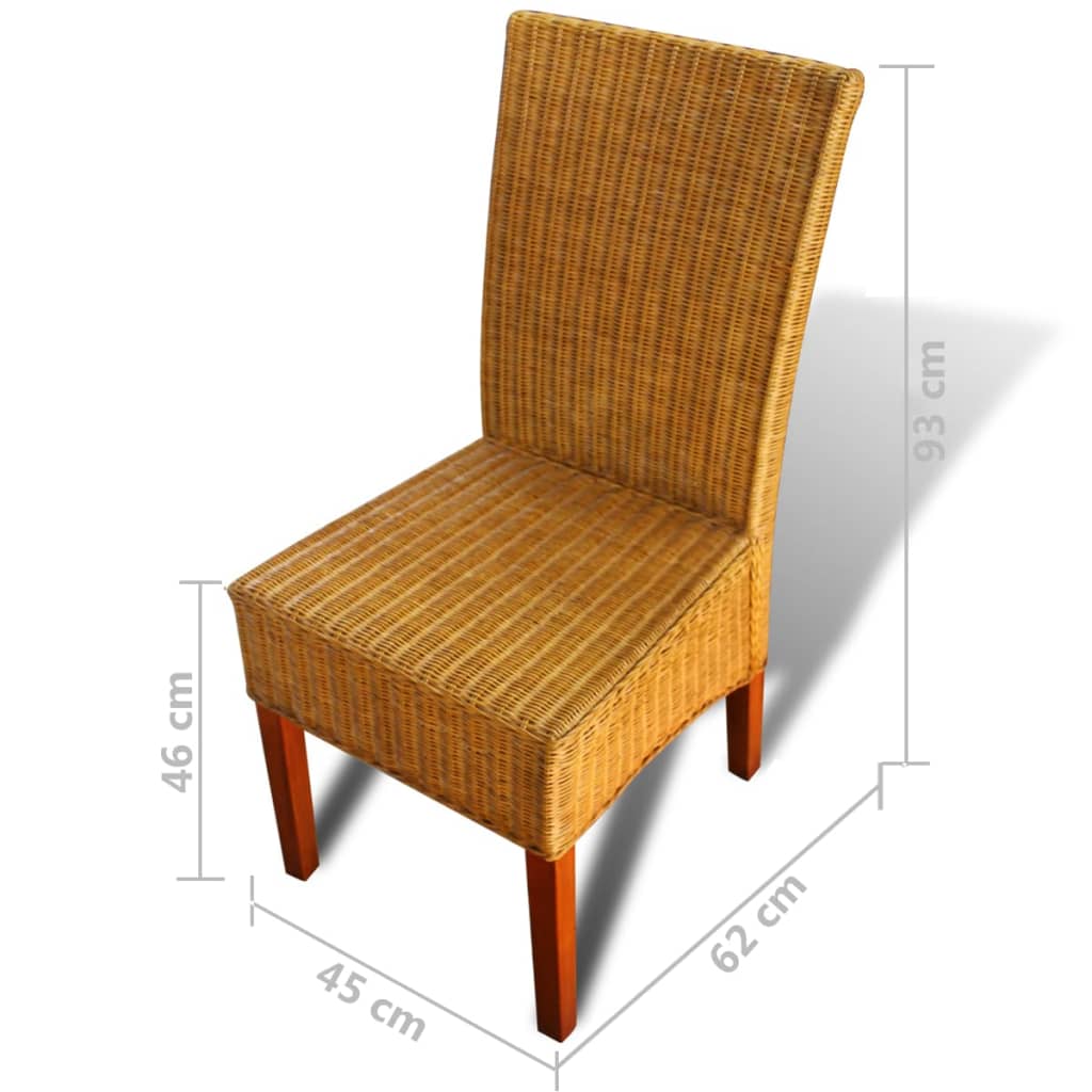 vidaXL Dining Chair Woven Dining Room Kitchen Furniture Brown Natural Rattan-2