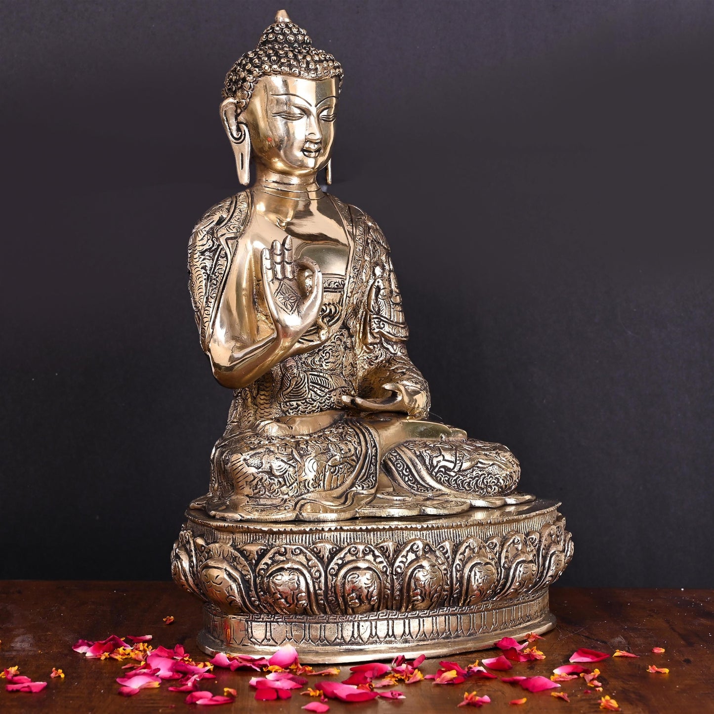 Brass Handcarved Blessing Buddha Home Decor (14.5 Inch)-1