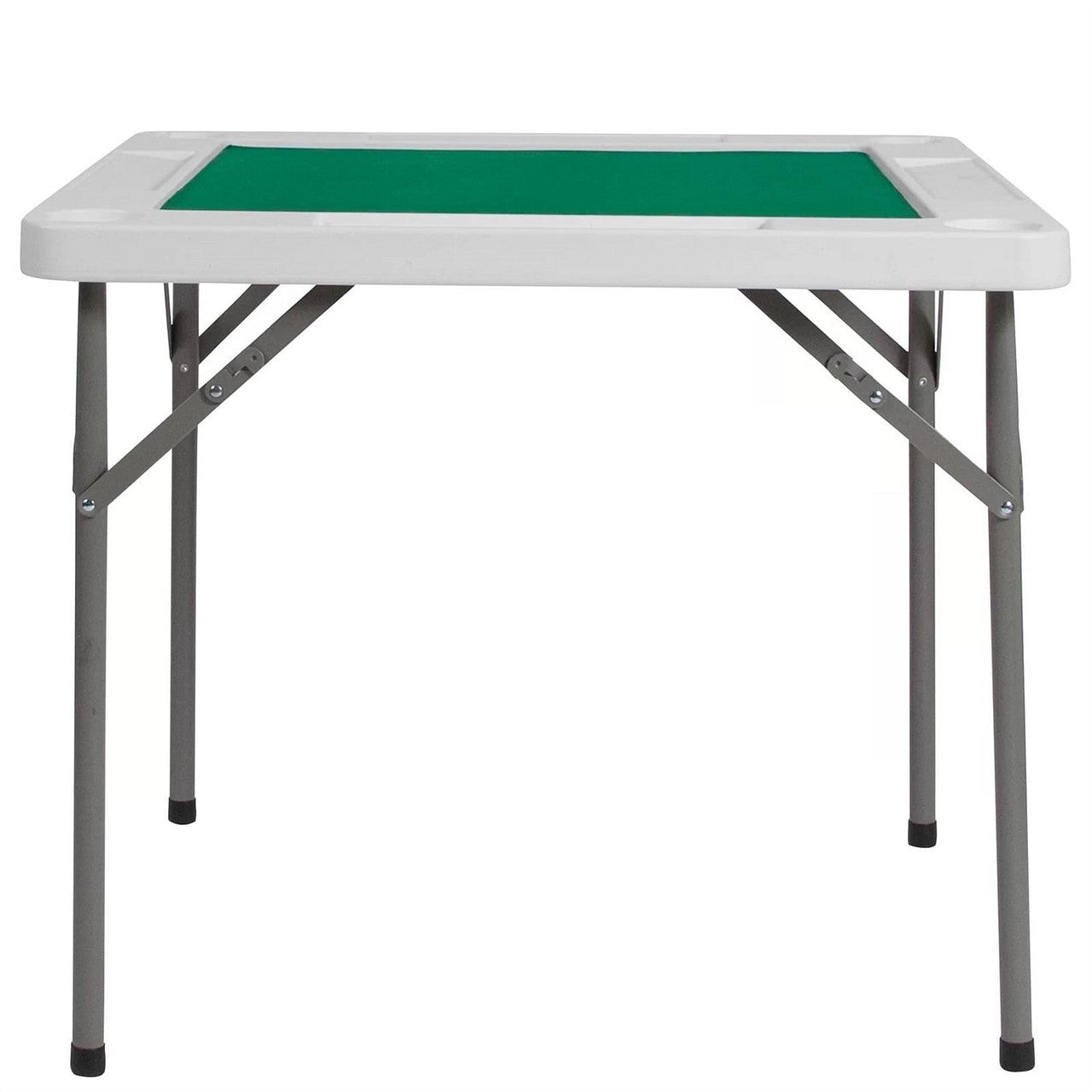4-Player Square Folding Card Game Poker Table w/ Green Felt Top and Cup Holders-2