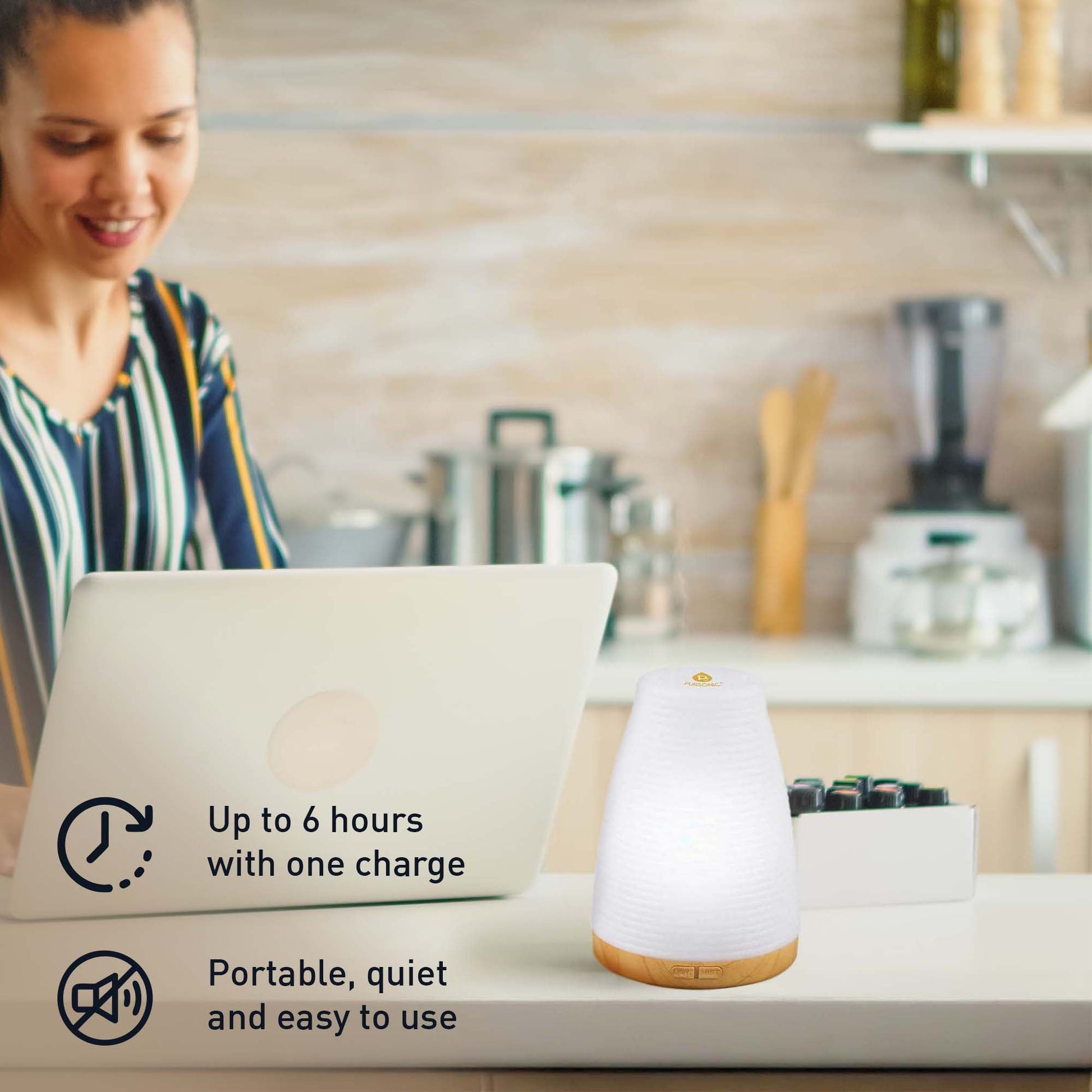 Pursonic Essential Oils Wellness Bundle – Includes Lava Stone Bracelet, 2-in-1 USB Diffuser, and 6-Pack of 100% Pure Aromatherapy Oils-1