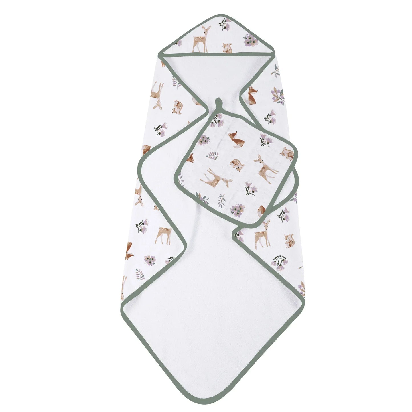 Sierra Fox and Deer Cotton Hooded Towel and Washcloth Set-1