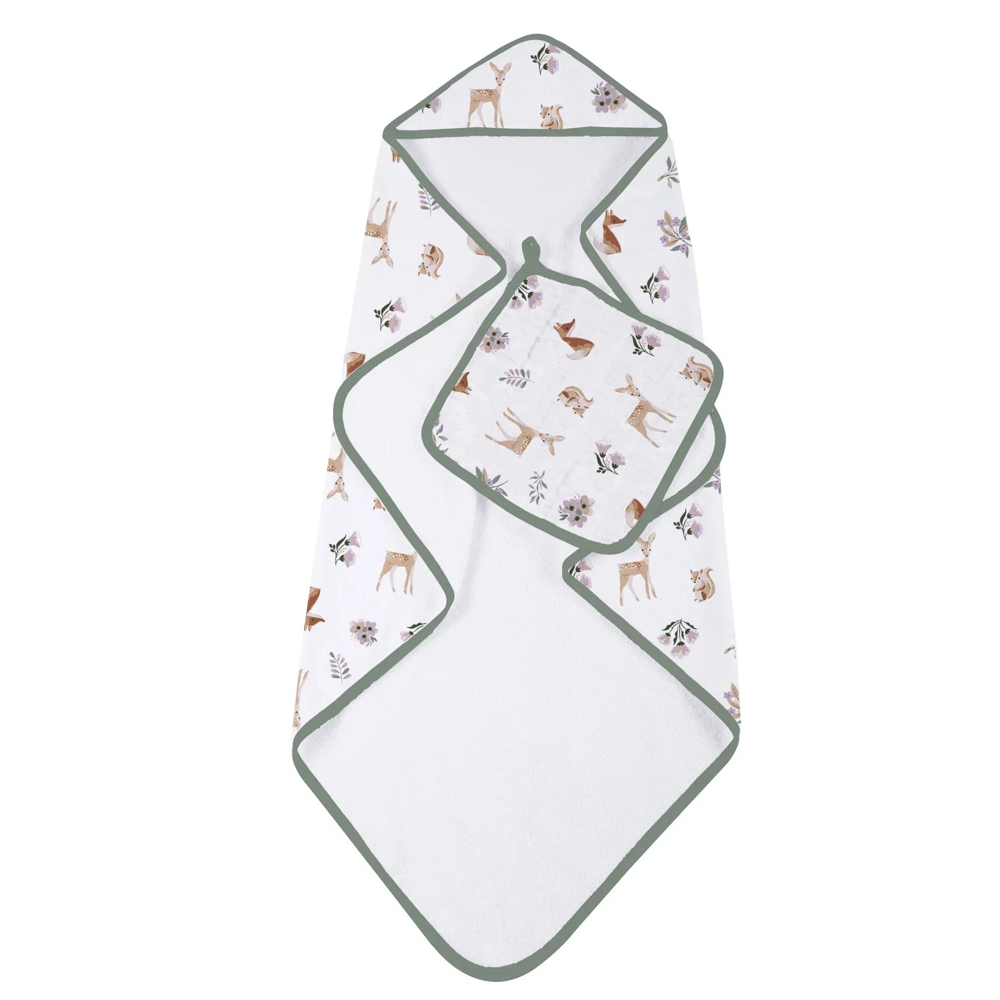 Sierra Fox and Deer Cotton Hooded Towel and Washcloth Set-1