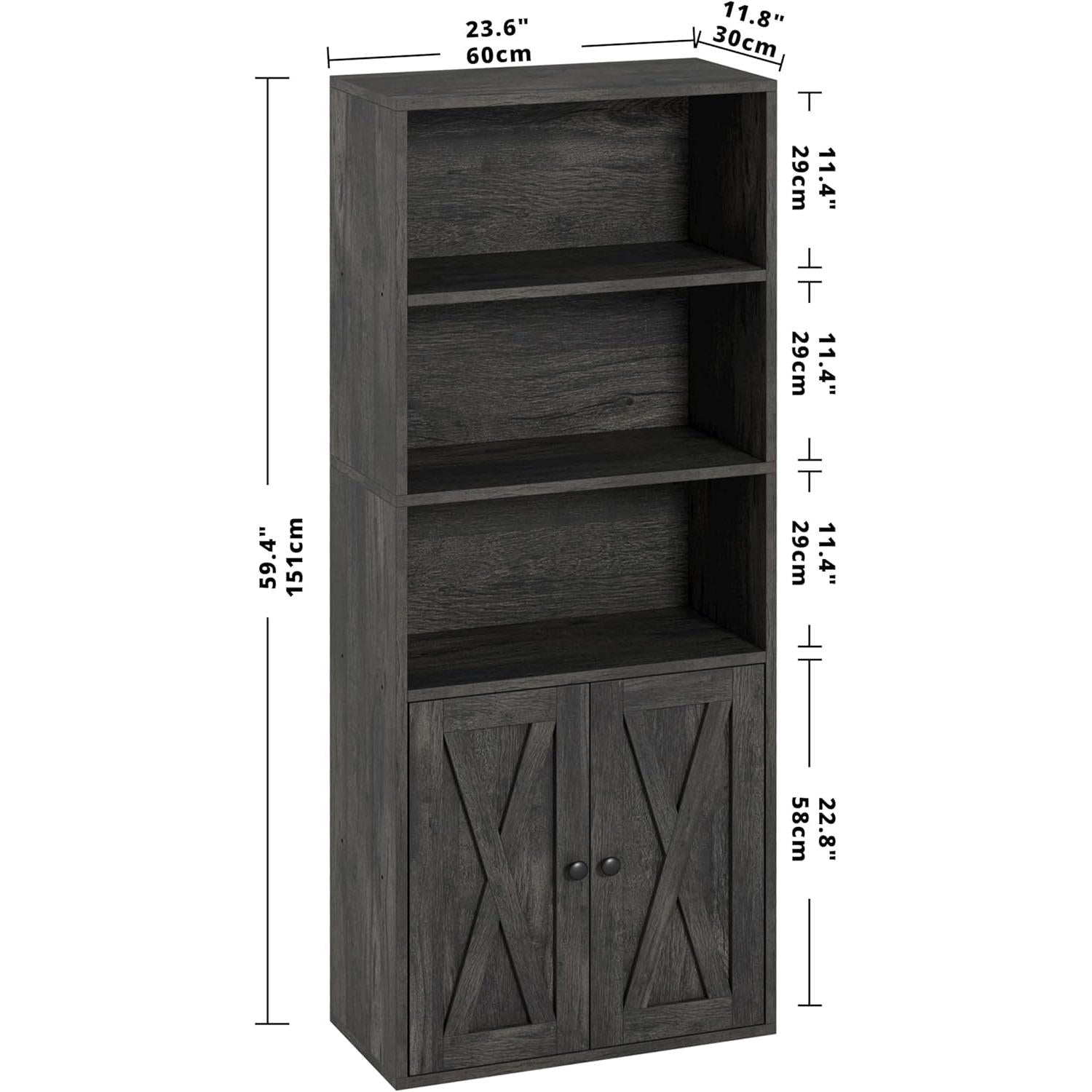 Industrial Bookshelves and Bookcases with Doors 11.8 in Depth Floor Standing 5 Shelf Display Storage Shelves Bookcase Home Decor Furniture for Home, Office, Living Room, Bedroom-2