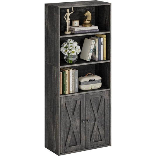 Industrial Bookshelves and Bookcases with Doors 11.8 in Depth Floor Standing 5 Shelf Display Storage Shelves Bookcase Home Decor Furniture for Home, Office, Living Room, Bedroom-0
