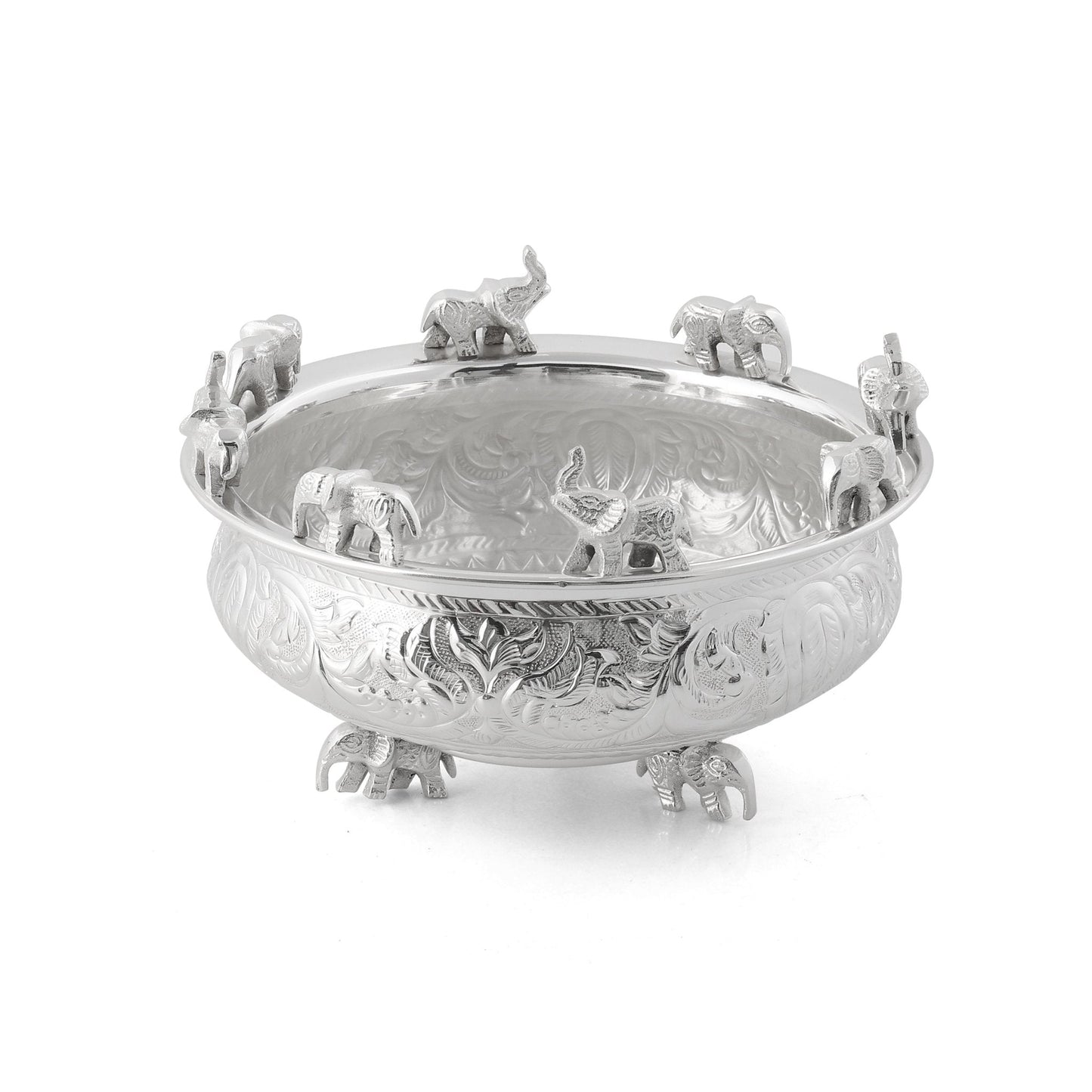 Home Decor | Brass Urli Silver Finish | Elephants Style-4