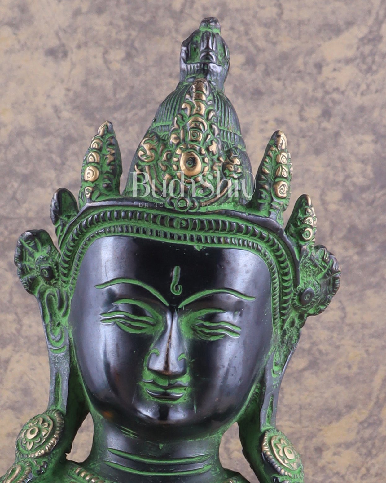 Pure Brass Meditating Buddha Statue - Antique black and green Finish, 13" Height-1