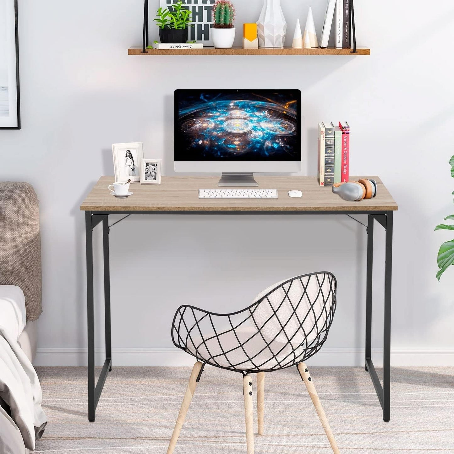 32/39/47 Inch Computer Desk Study Writing Table, Adjustable Feet, Modern Furniture for Home Office (1, Nature, 39 Inch)-3