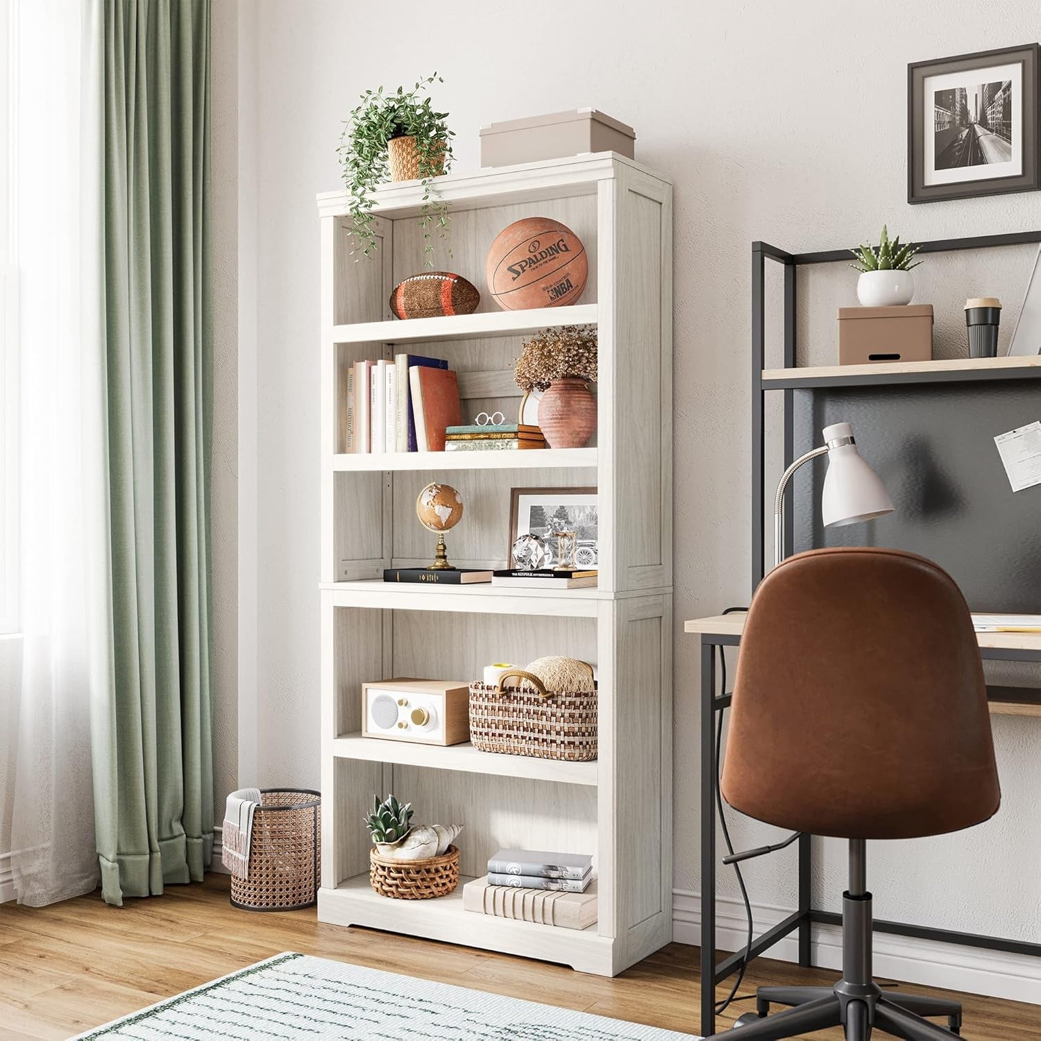 5-Shelf Bookcase, Bookshelves Floor Standing Display Storage Shelves 68 in Tall Bookcase Home Decor Furniture for Home Office, Living Room, Bed Room - White Oak-1