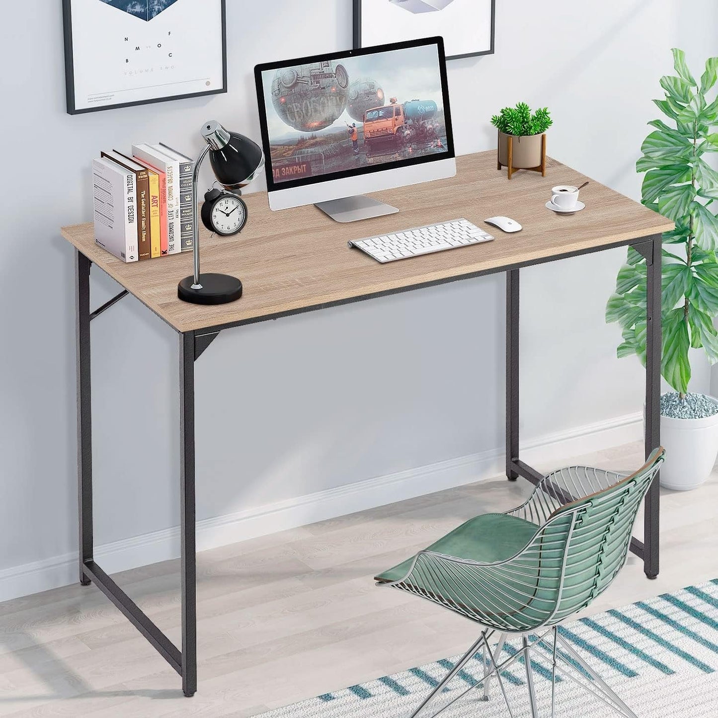 32/39/47 Inch Computer Desk Study Writing Table, Adjustable Feet, Modern Furniture for Home Office (1, Nature, 39 Inch)-1