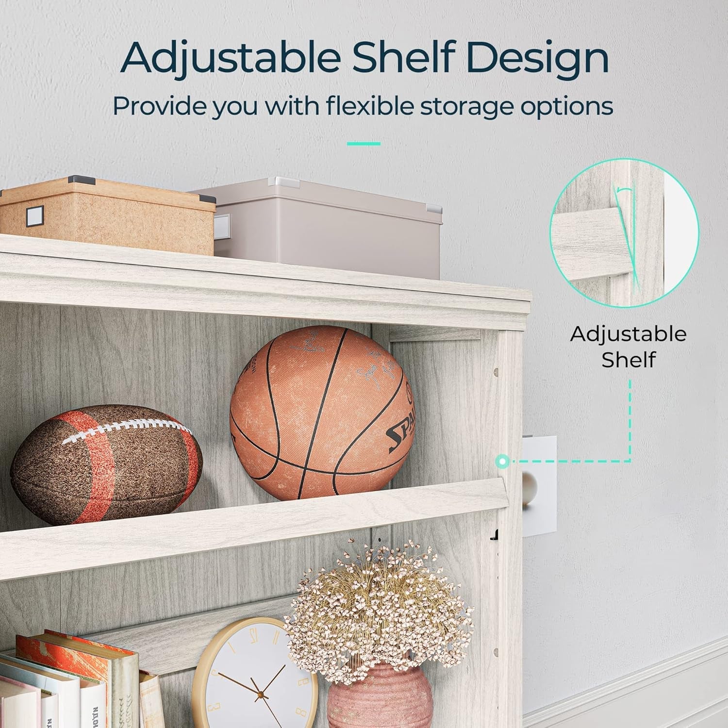 5-Shelf Bookcase, Bookshelves Floor Standing Display Storage Shelves 68 in Tall Bookcase Home Decor Furniture for Home Office, Living Room, Bed Room - White Oak-4