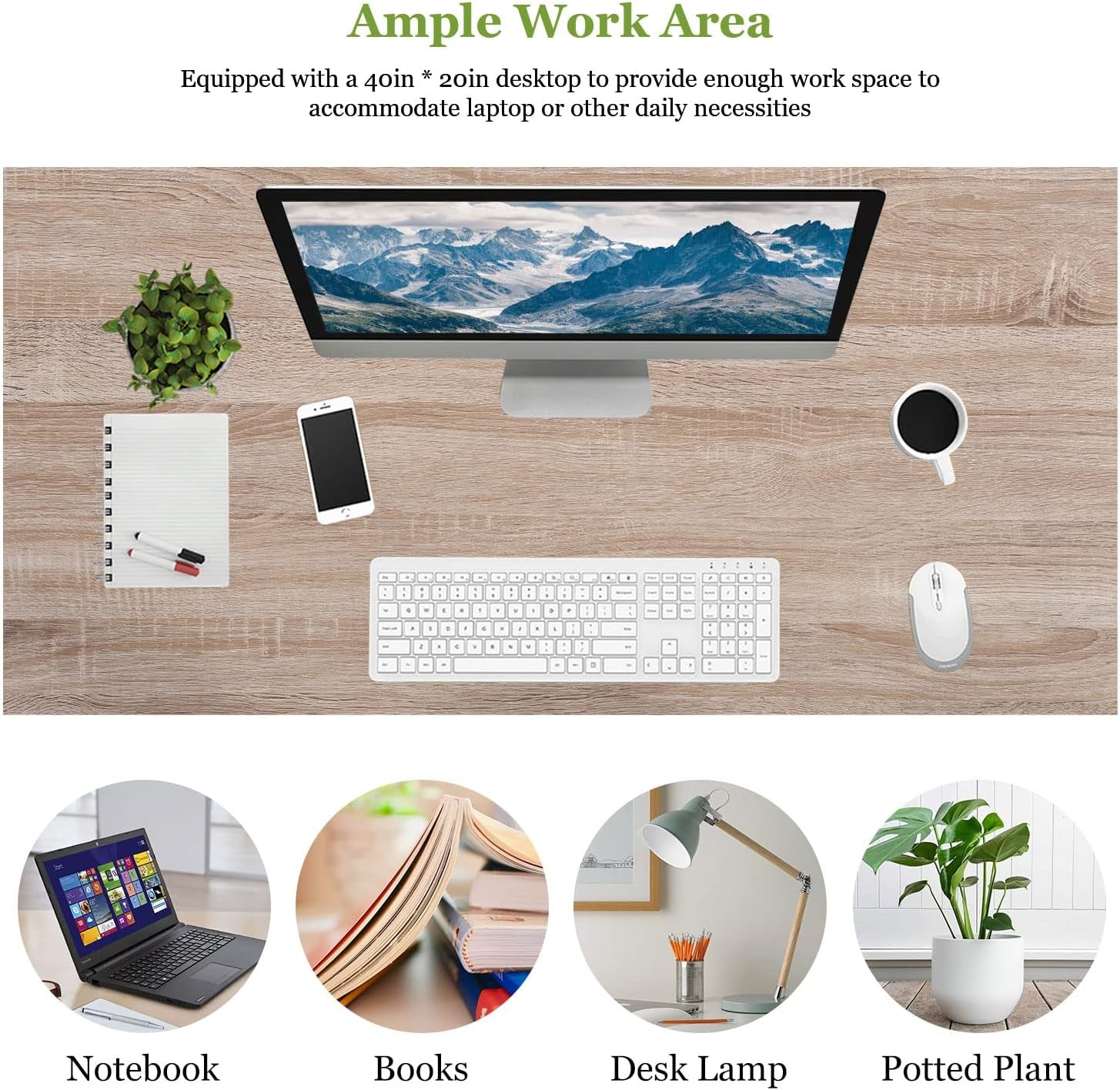 32/39/47 Inch Computer Desk Study Writing Table, Adjustable Feet, Modern Furniture for Home Office (1, Nature, 39 Inch)-4