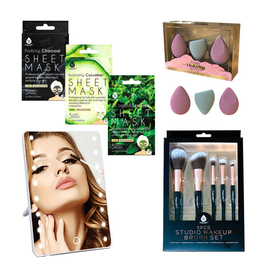 Pursonic Beauty Essentials Self-Care Bundle – Studio Brush Set, Touchscreen Vanity Mirror, Blenders, and Sheet Masks Collection-0