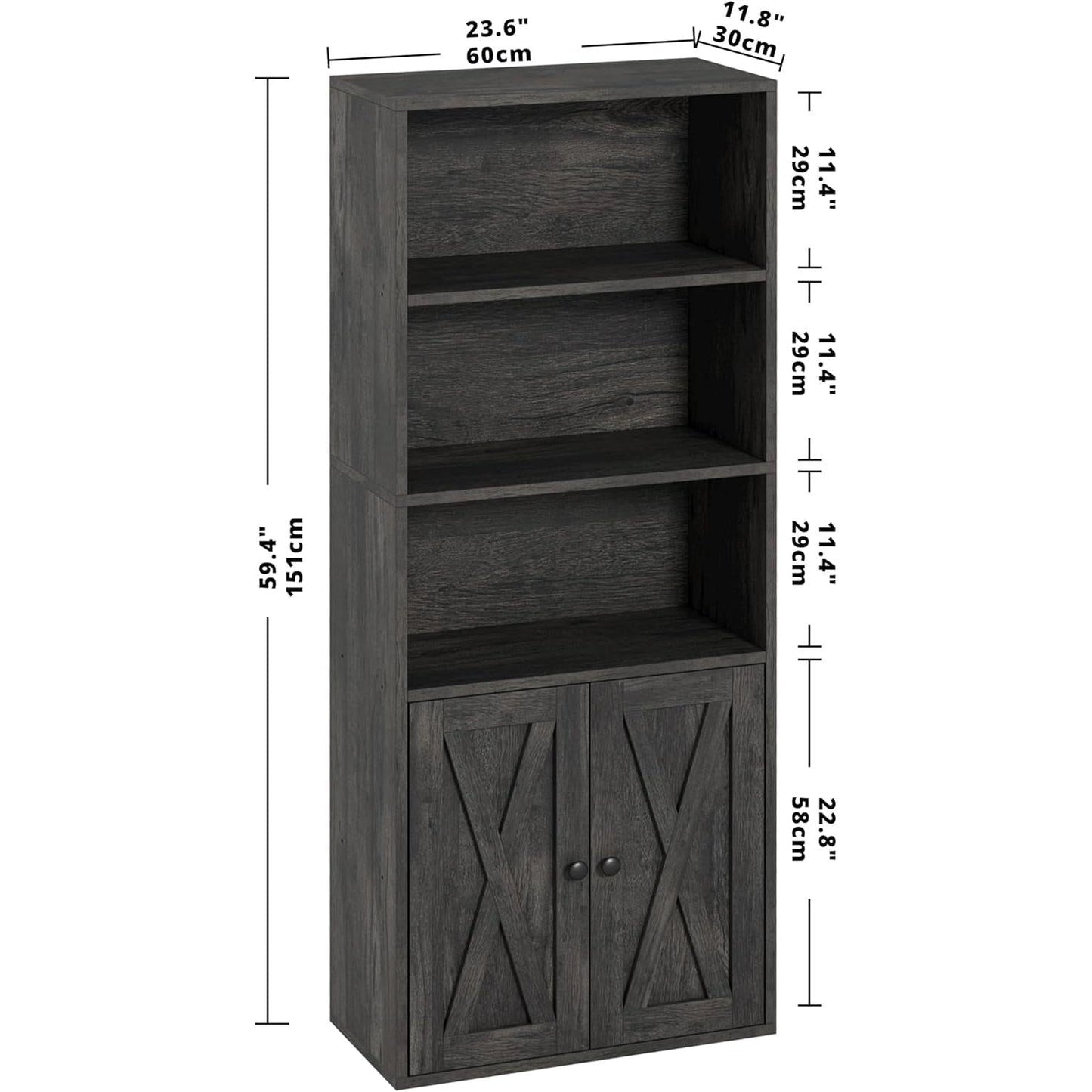 Industrial Bookshelves and Bookcases with Doors 11.8 in Depth Floor Standing 5 Shelf Display Storage Shelves Bookcase Home Decor Furniture for Home, Office, Living Room, Bedroom-2